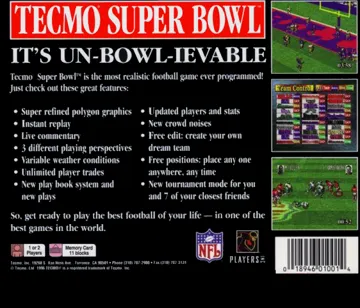 Tecmo Super Bowl (US) box cover back